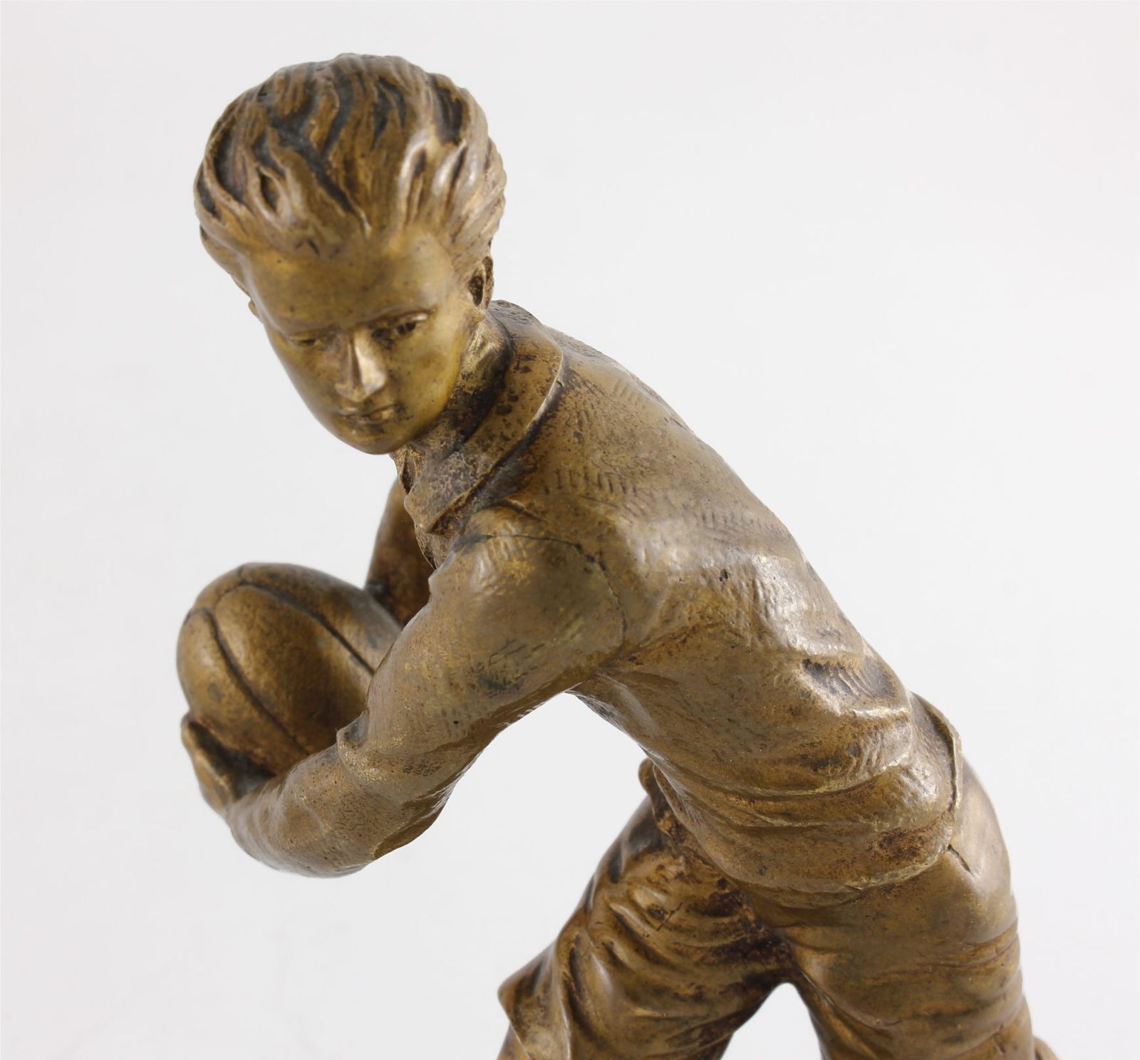Gilt Bronze Rugby Player Statue. H Risch Rugby Figure & Ball. C1880 photo buy