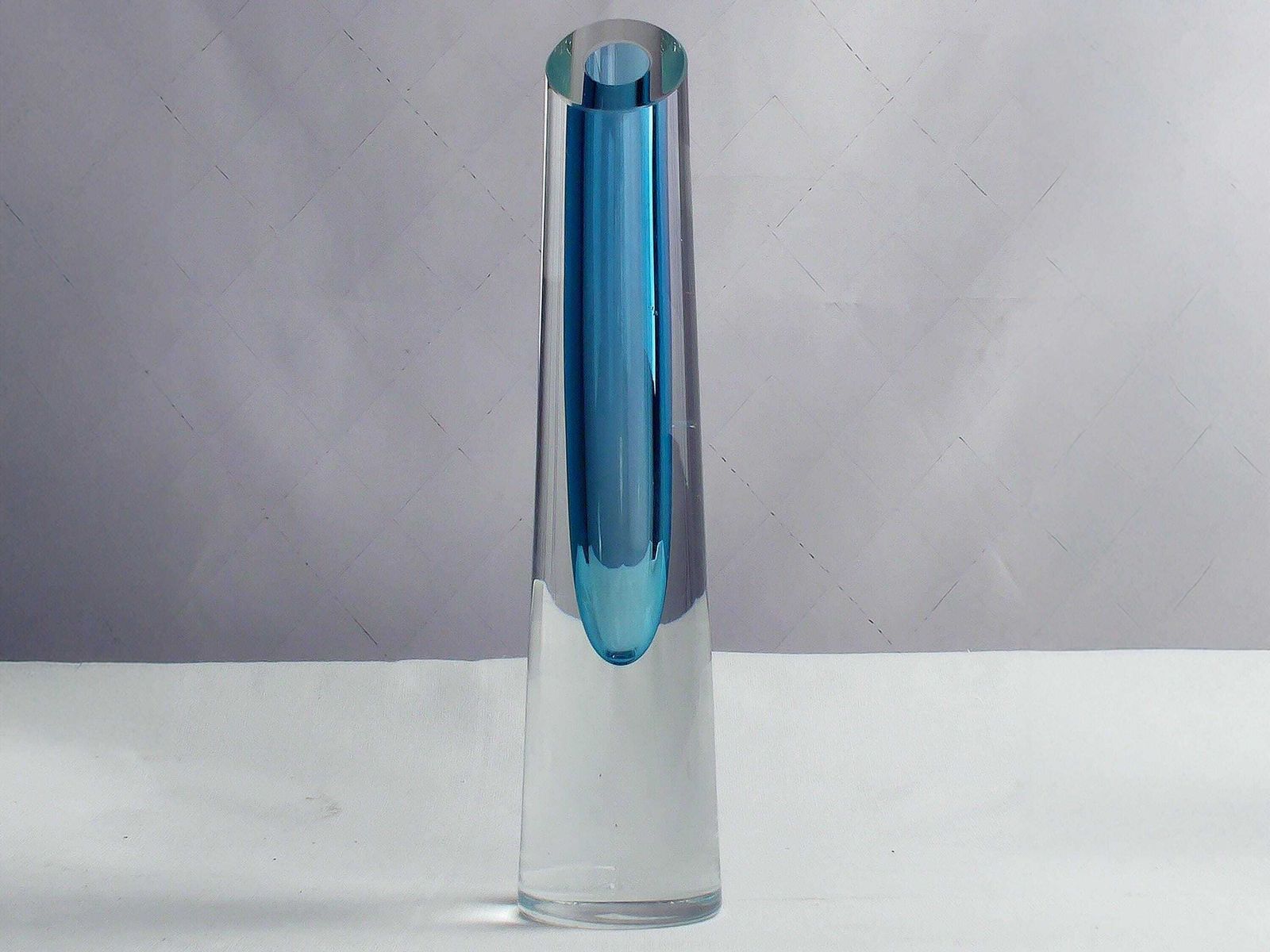 Mid Century Sculptural Sommerso Block Vase In Aqua Marine Blue And Clear Glass By Bretislav Novak, Czech Republic, 1950s