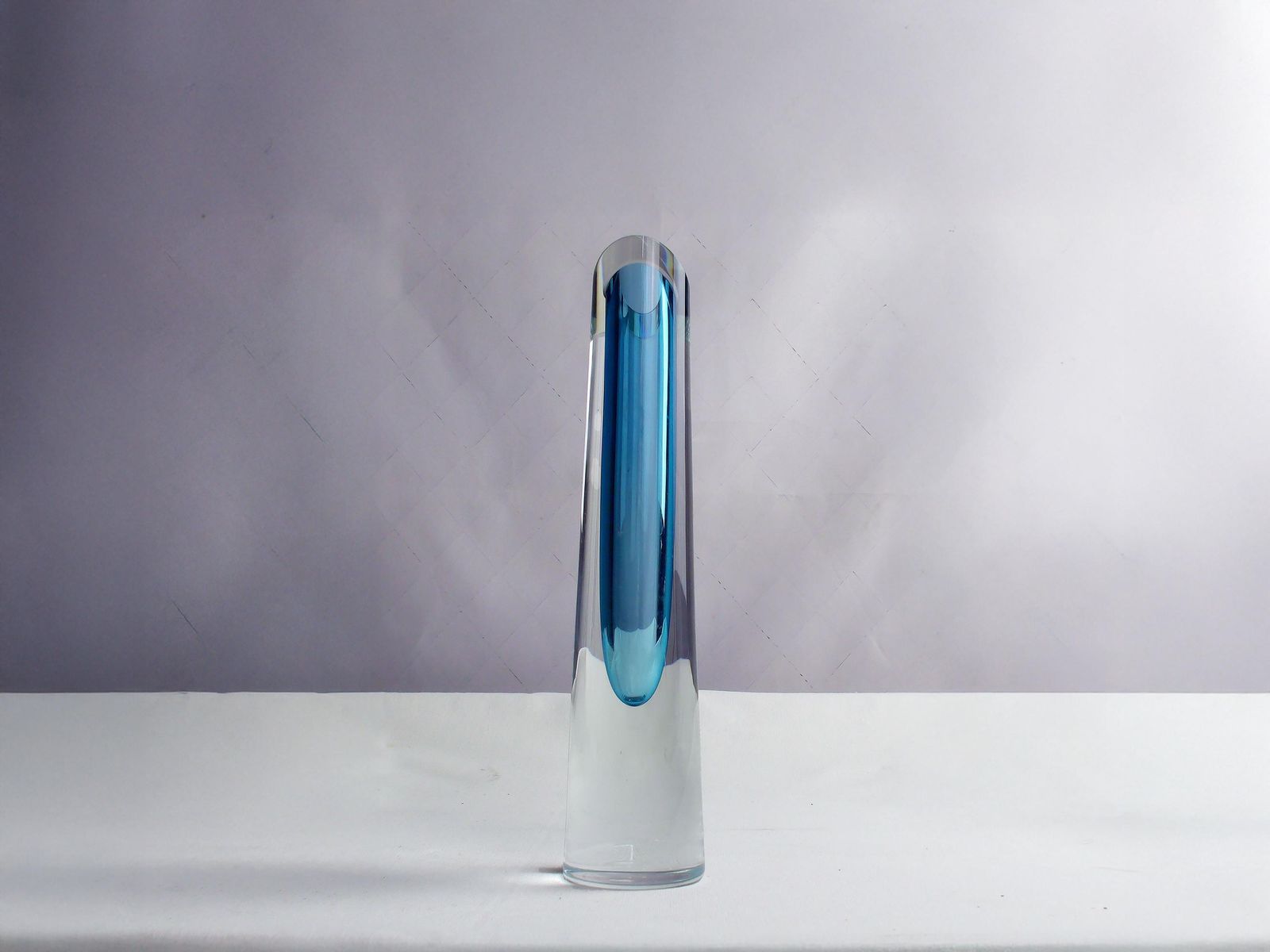 Mid Century Sculptural Sommerso Block Vase In Aqua Marine Blue And Clear Glass By Bretislav Novak, Czech Republic, 1950s photo Home Decor