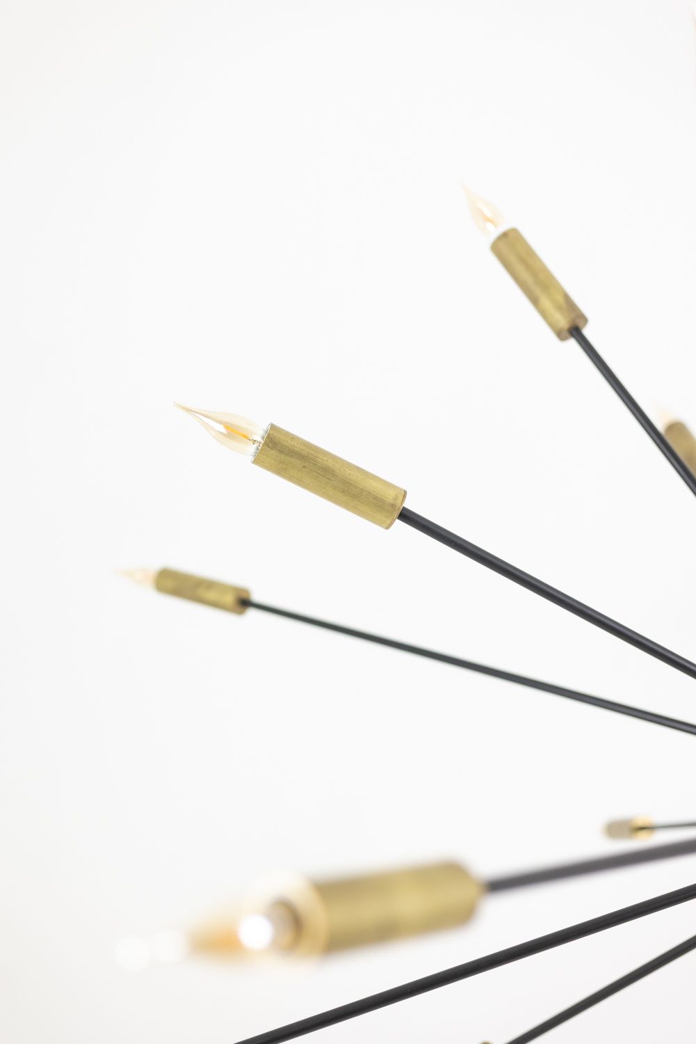 Sputnik Shaped Chandelier In Patinated Gold Plated Brass And Black Lacquer. Contemporary. photo Lighting