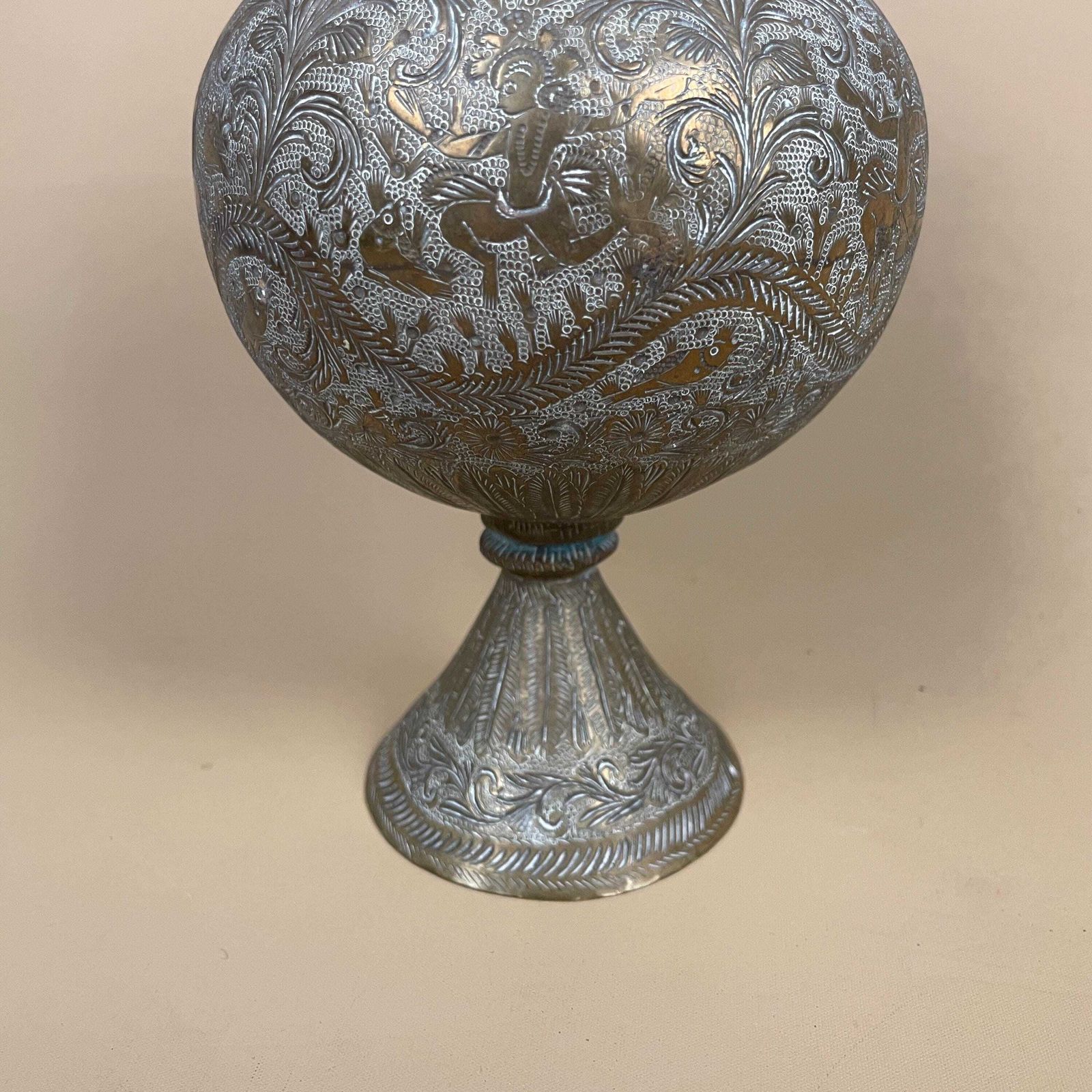 Antique Metal Gold Indian Patterned Brass Plant Pot Vase Jug Planter Jardiniere Handmade Engraved Etched Intricate Vintage Decorative Asian photo 65.0