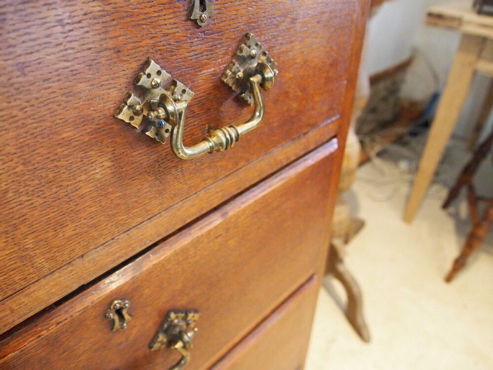 Chest Of Drawers Rare Arts And Crafts Victorian Gothic Oak C1870 photo vinterior
