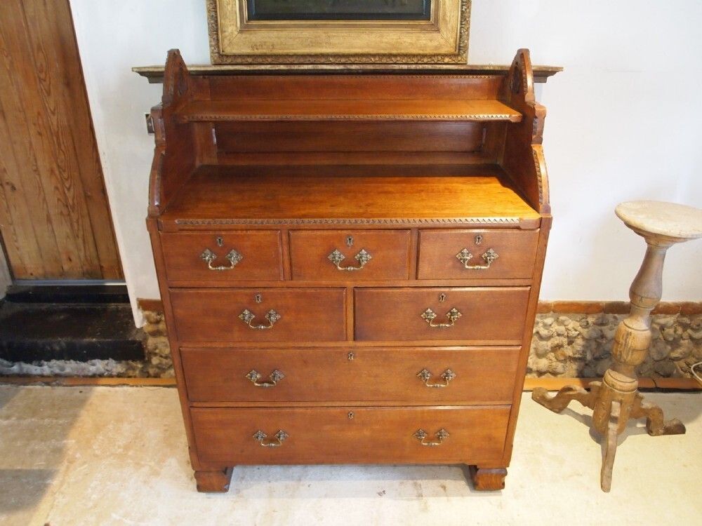 Chest Of Drawers Rare Arts And Crafts Victorian Gothic Oak C1870 photo vintage
