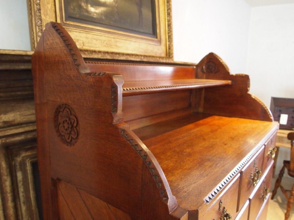 Furniture Chest Of Drawers Rare Arts And Crafts Victorian Gothic Oak C1870 photo