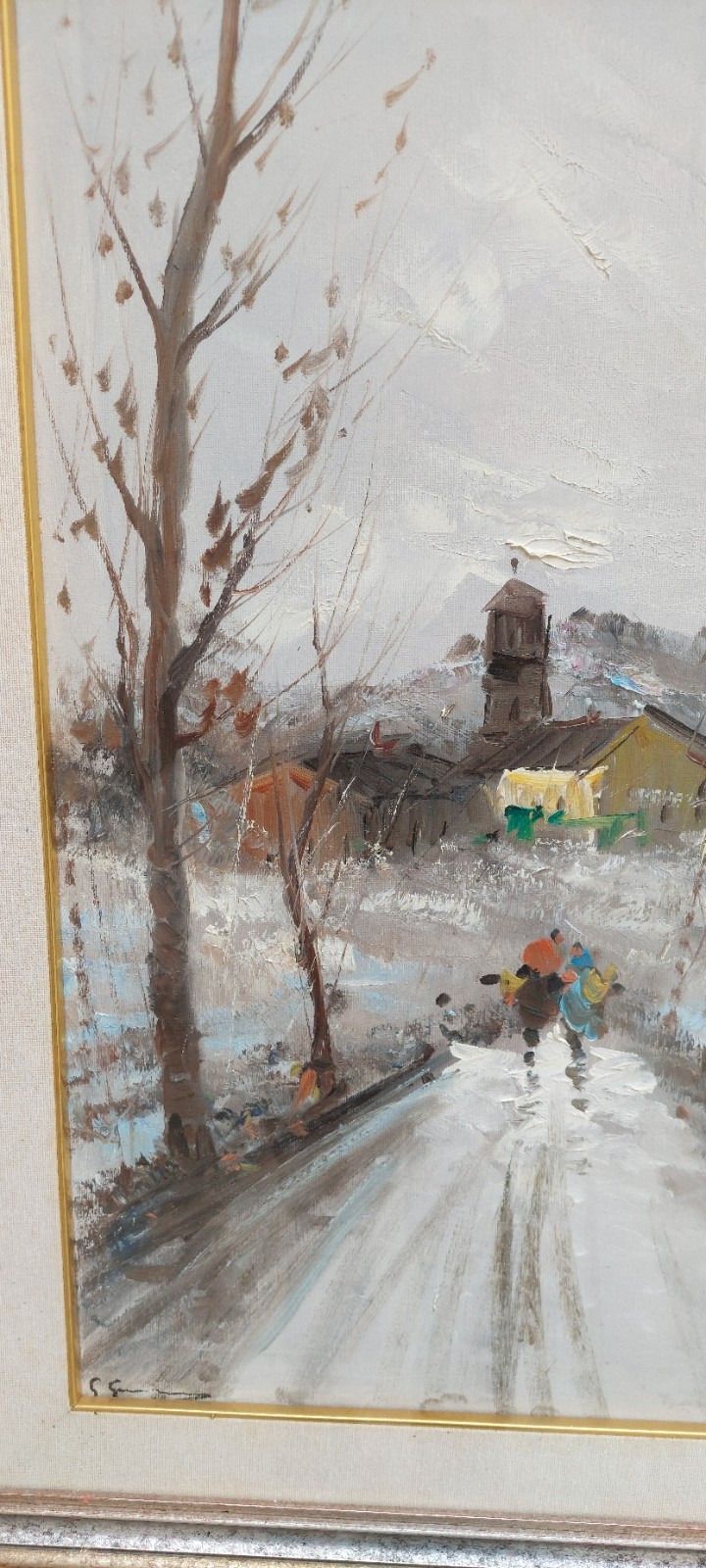 Oil Painting On Canvas Glimpse With Characters 50x70 Cm 60s 70s Signed photo Art