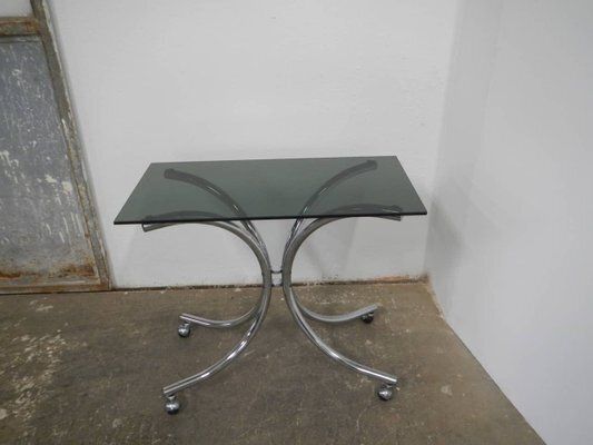 Coffee Table With Wheels And Smoked Glass, 1960