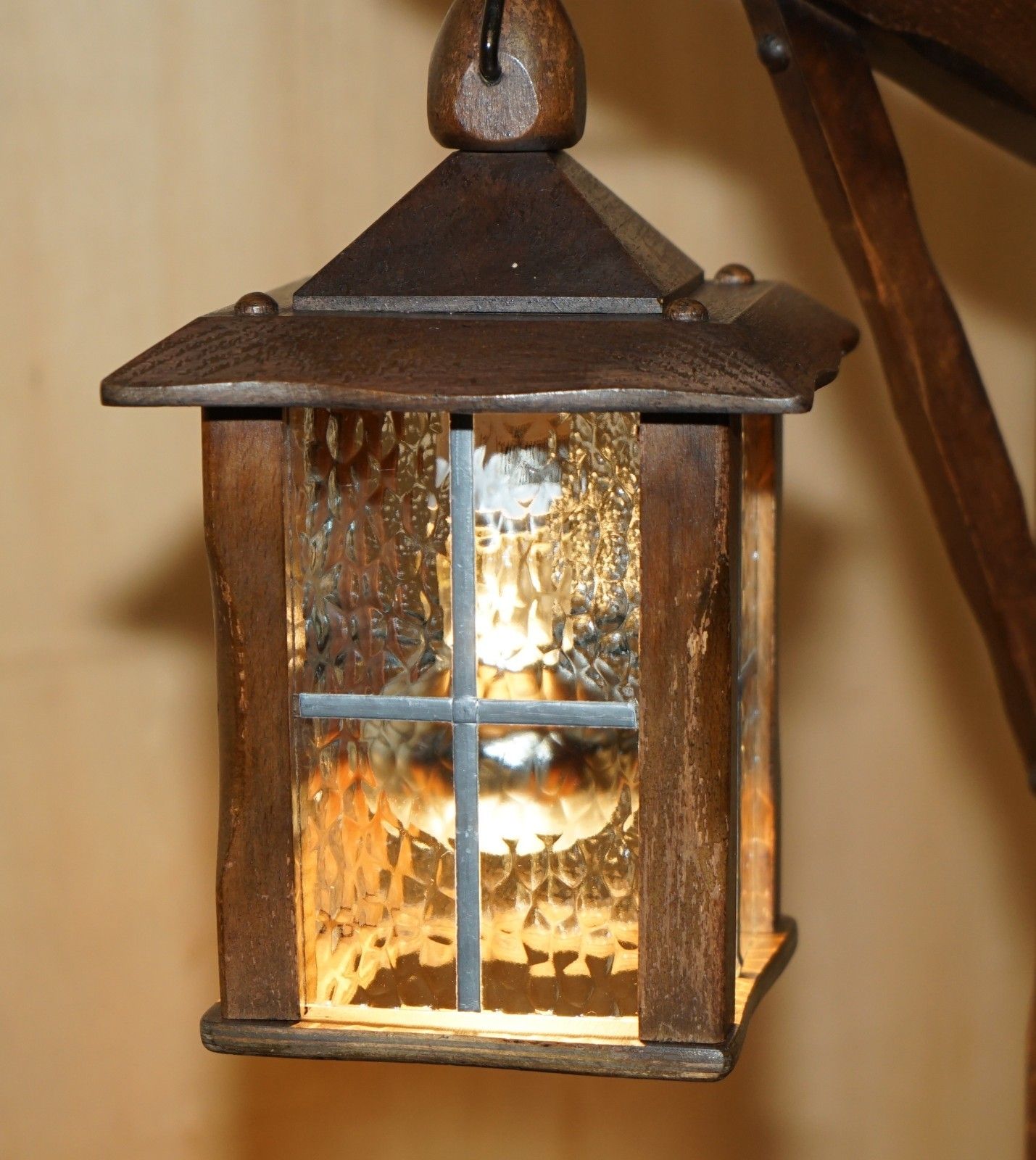 Antique Circa 1930's Mission Arts & Crafts Carved Oak Adjustable Floor Lamp photo for sale