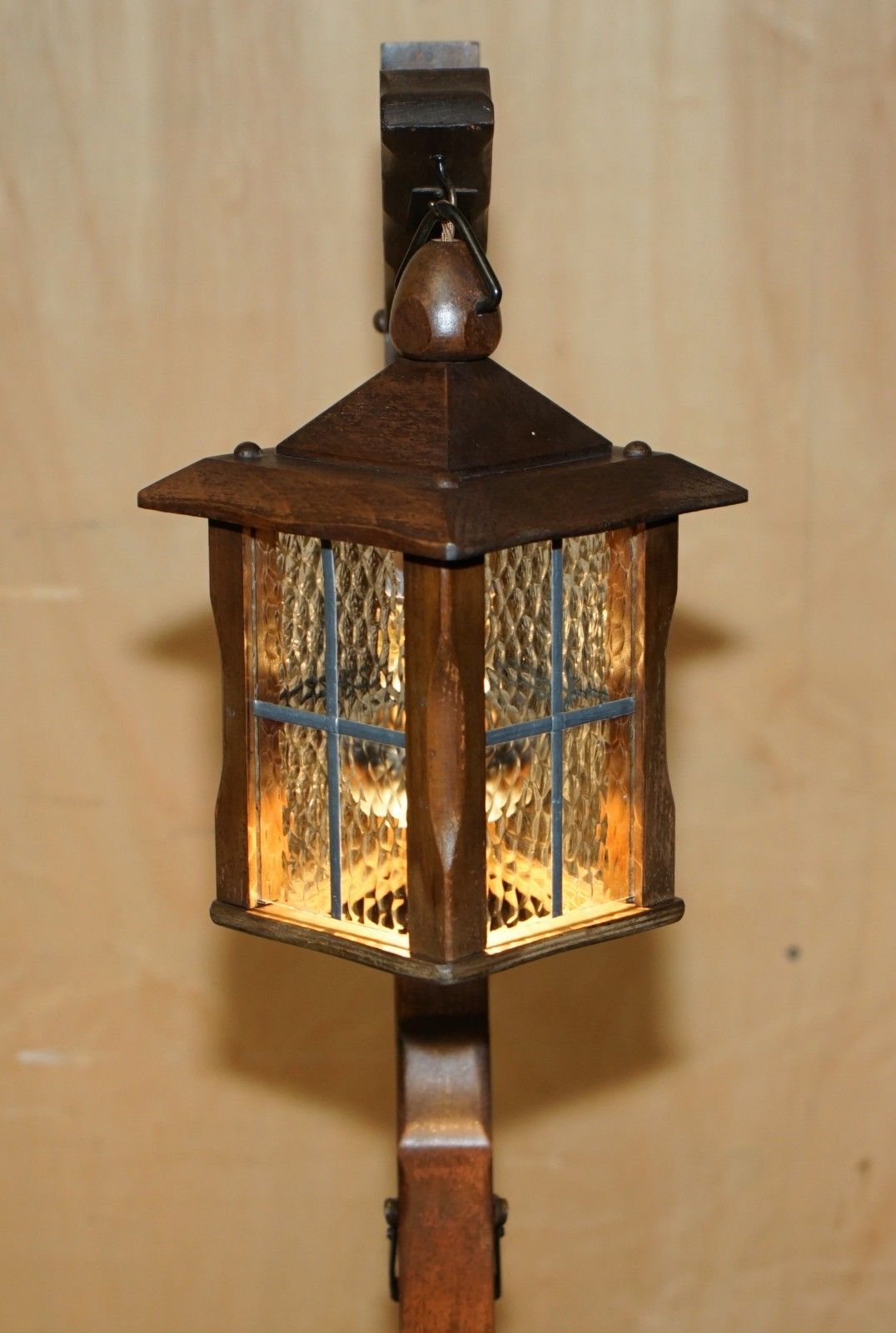 Lighting Antique Circa 1930's Mission Arts & Crafts Carved Oak Adjustable Floor Lamp photo