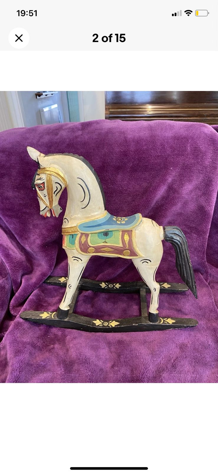 Antique Wooden Rocking Horse Multicoloured Gold Handmade Hand Paint Art photo Art