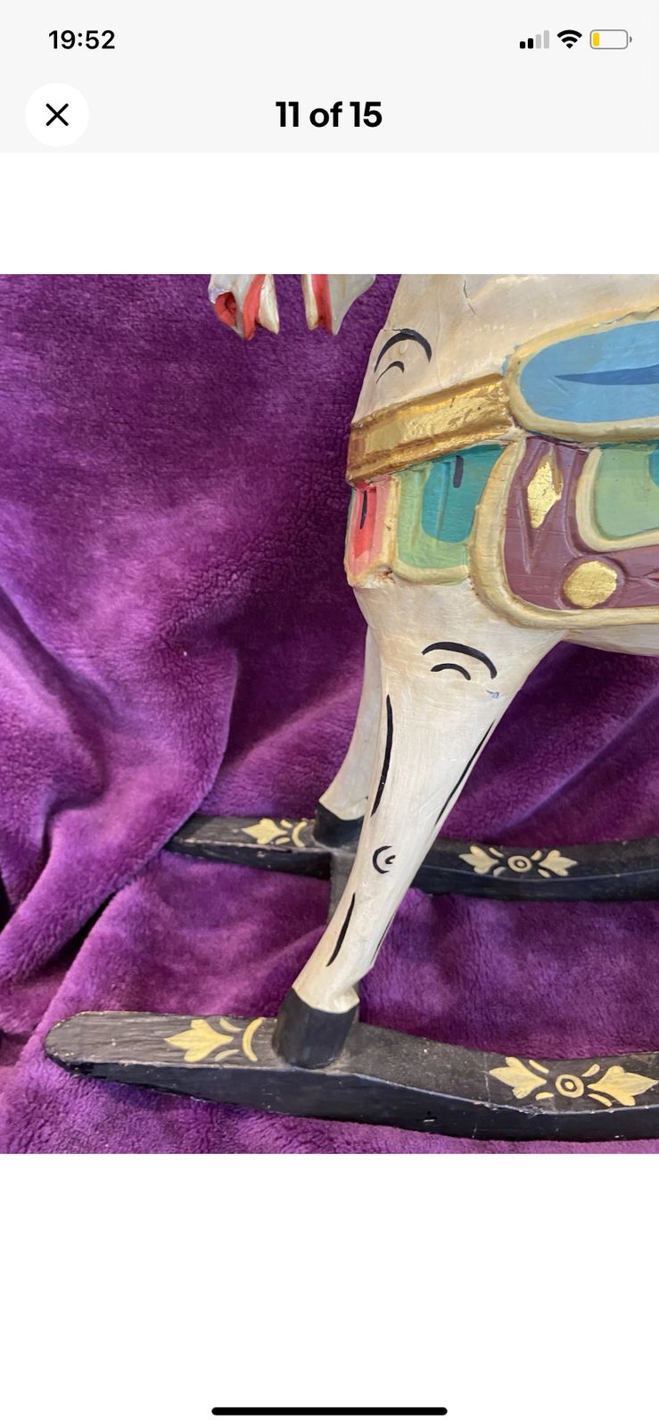 photo vinterior Antique Wooden Rocking Horse Multicoloured Gold Handmade Hand Paint Art