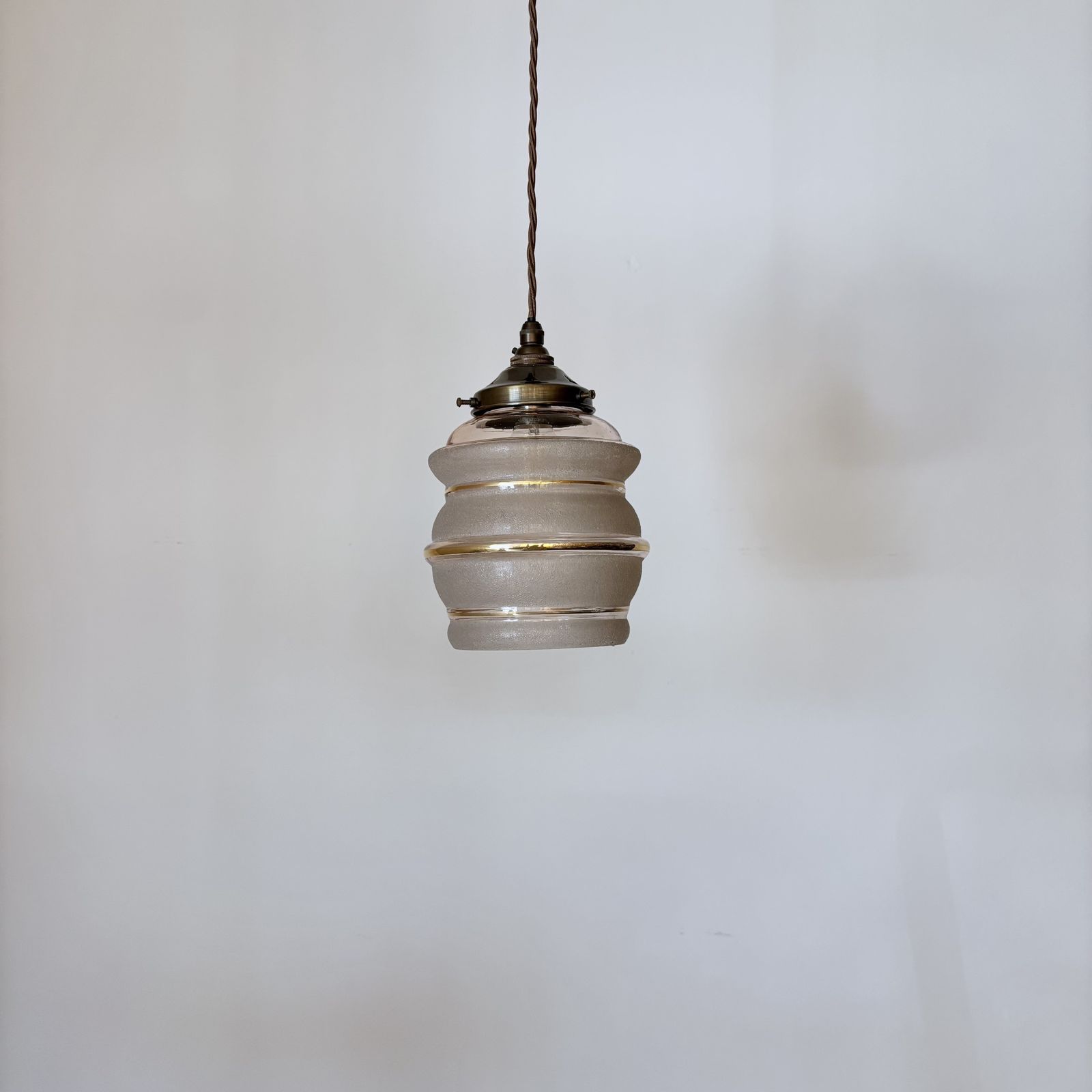 Pink Textured Glass Shade With Gold Band Details