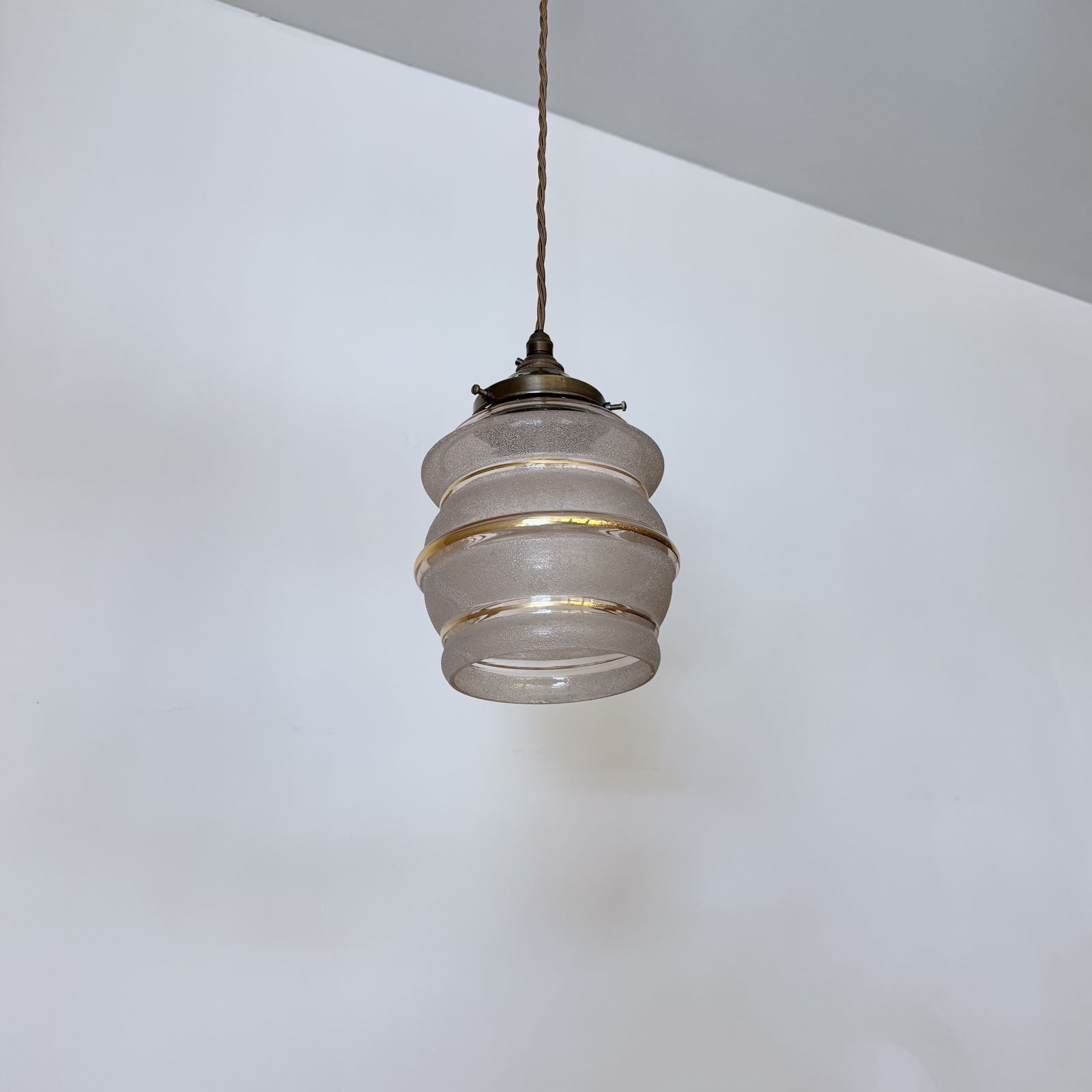 Pink Textured Glass Shade With Gold Band Details photo Lighting