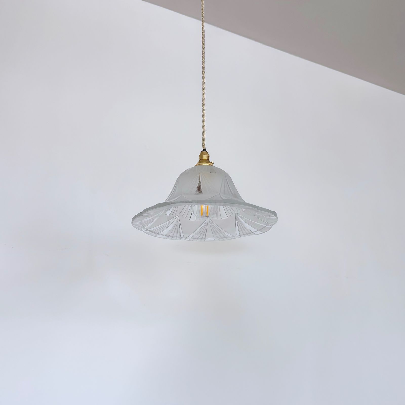 Set Of Three Geometric Frosted And Clear Globe Shades photo for sale