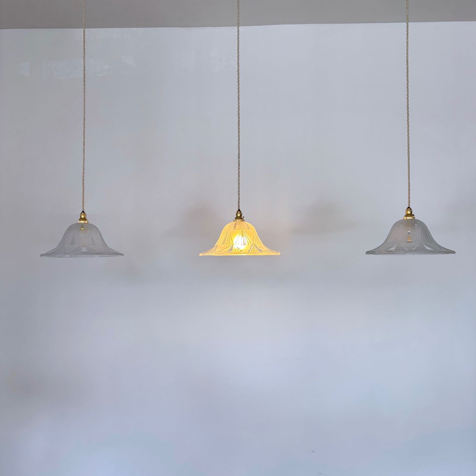 Set Of Three Geometric Frosted And Clear Globe Shades photo 595.0