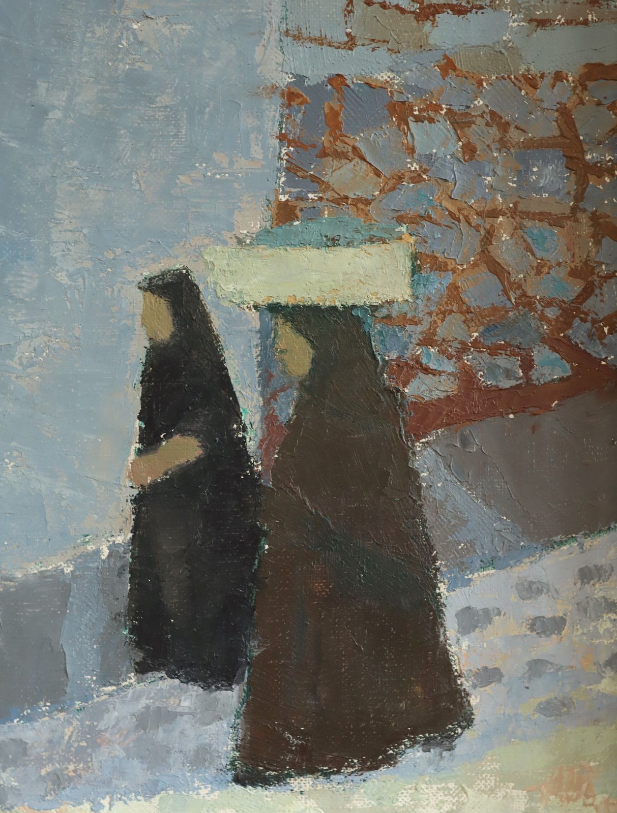 Art Coastal Descent Oil Painting, Mid 20th Century photo