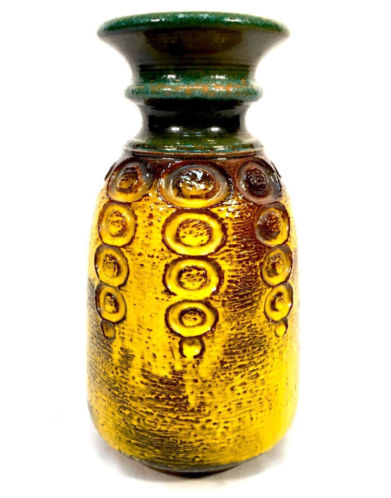 Vintage Carstens Austria / West German Pottery Vase / Yellow & Green 1970s