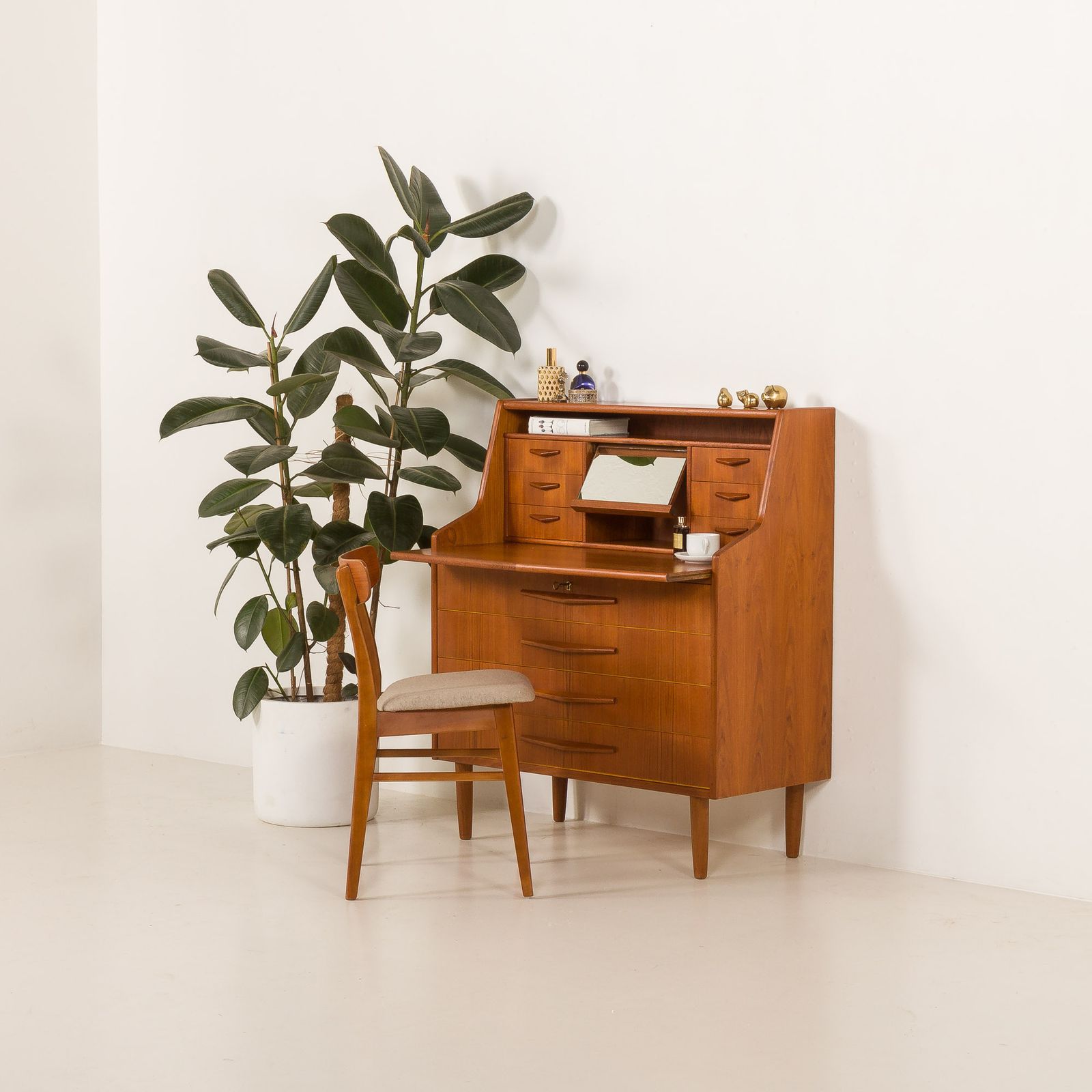 Danish Teak Mid Century Modern Secretaire Cabinet With A Desk And Vanity, 1960s