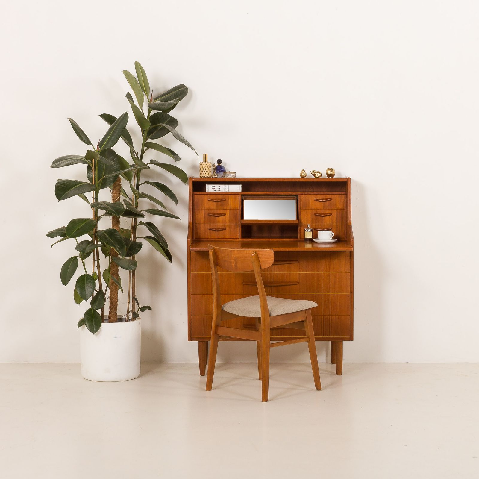 Danish Teak Mid Century Modern Secretaire Cabinet With A Desk And Vanity, 1960s photo furniture