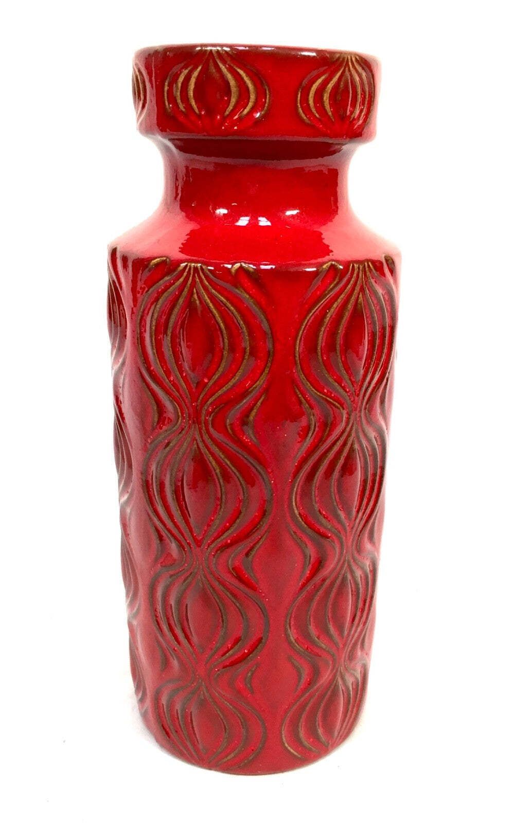 Vintage West German Pottery Scheurich Onion Vase Red Retro 1970's / Large photo furniture