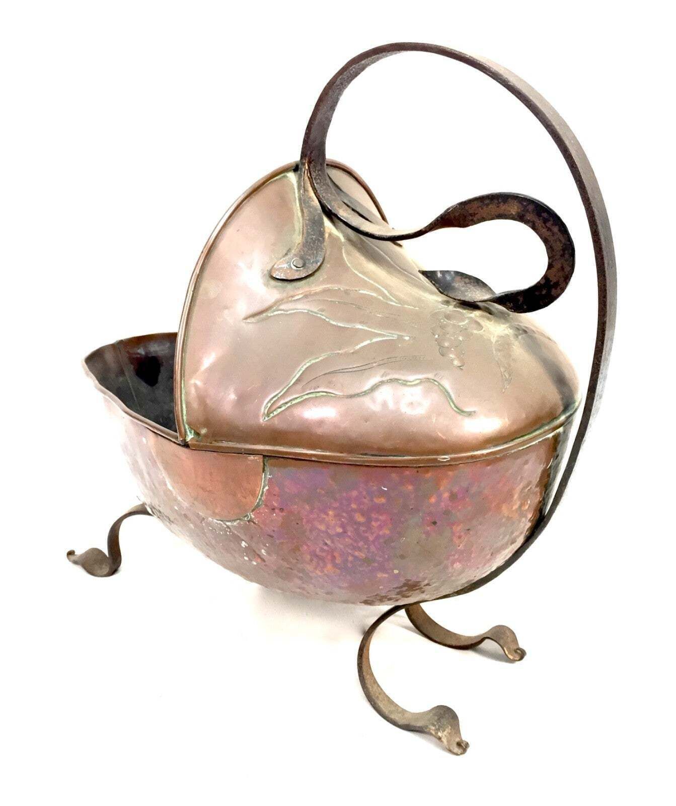 Antique Copper Coal Helemt Scuttle With Brass Legs Art Nouveau / 19th Century photo furniture