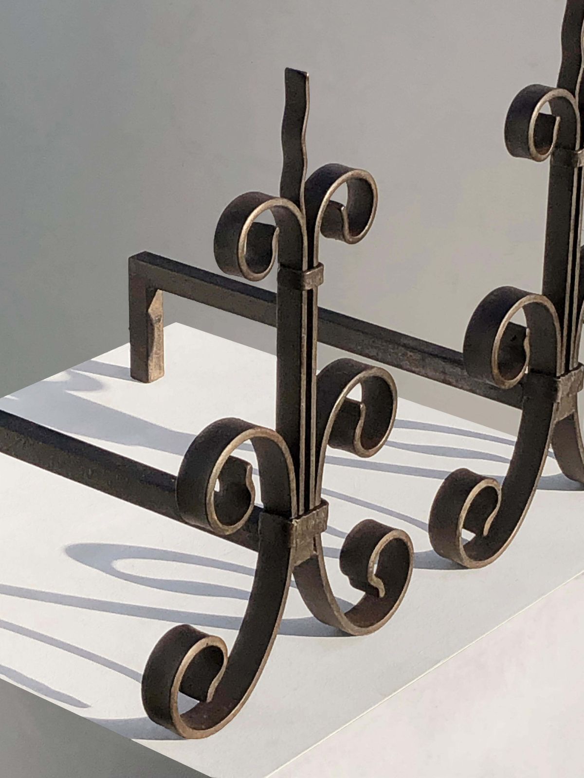 Pair Of Wrought Iron Art Deco Neoclassical Shabby Chic Andirons, France 1930 photo Home Fixtures