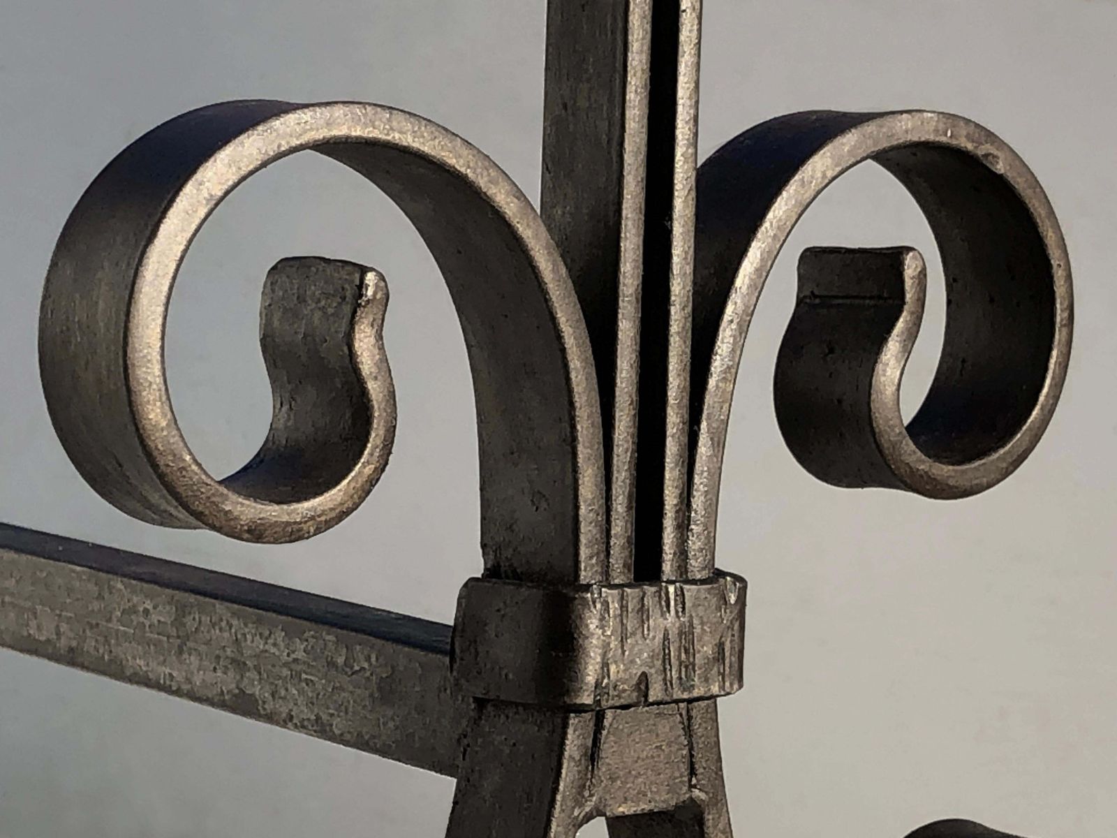 Pair Of Wrought Iron Art Deco Neoclassical Shabby Chic Andirons, France 1930 photo vintage