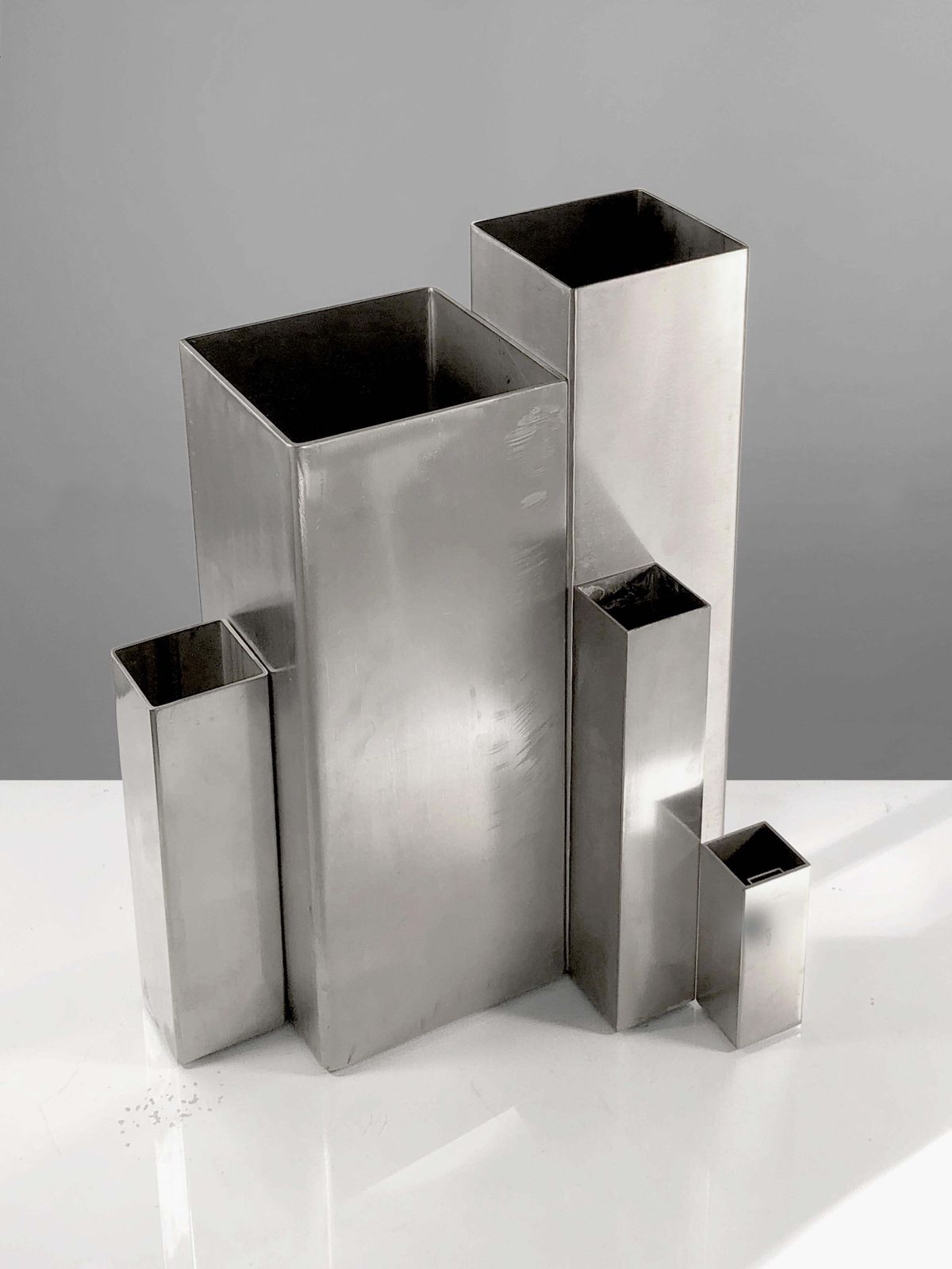 Set Of 5 Radical & Postmodern Architectural Metal Vases, By Kappa, France 1970 photo Home Decor