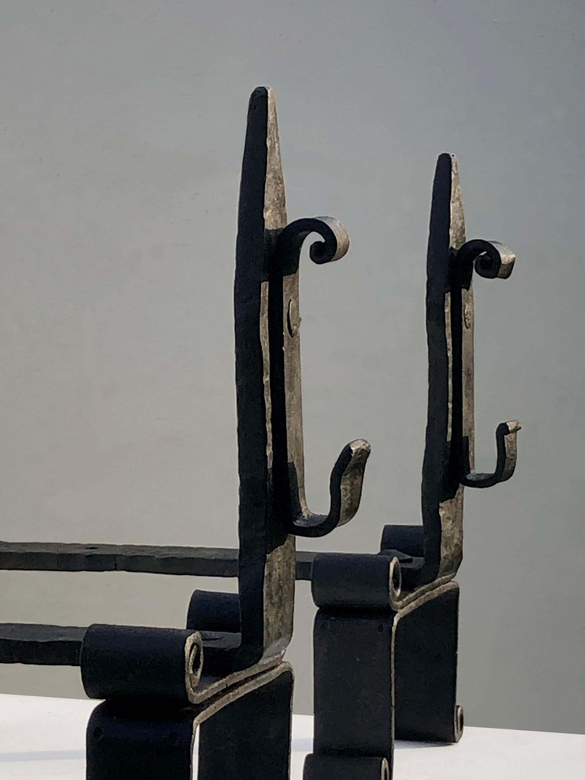 Pair Of Brutalist Neoclassical Shabby Chic Wrought Iron Andirons, France 1960 photo Home Fixtures