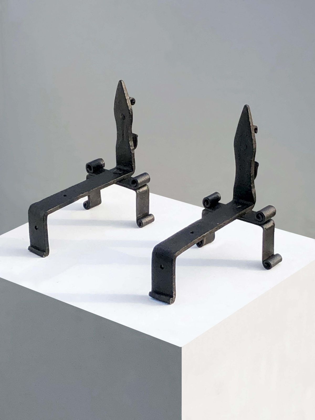 Pair Of Brutalist Neoclassical Shabby Chic Wrought Iron Andirons, France 1960 photo 2128.0