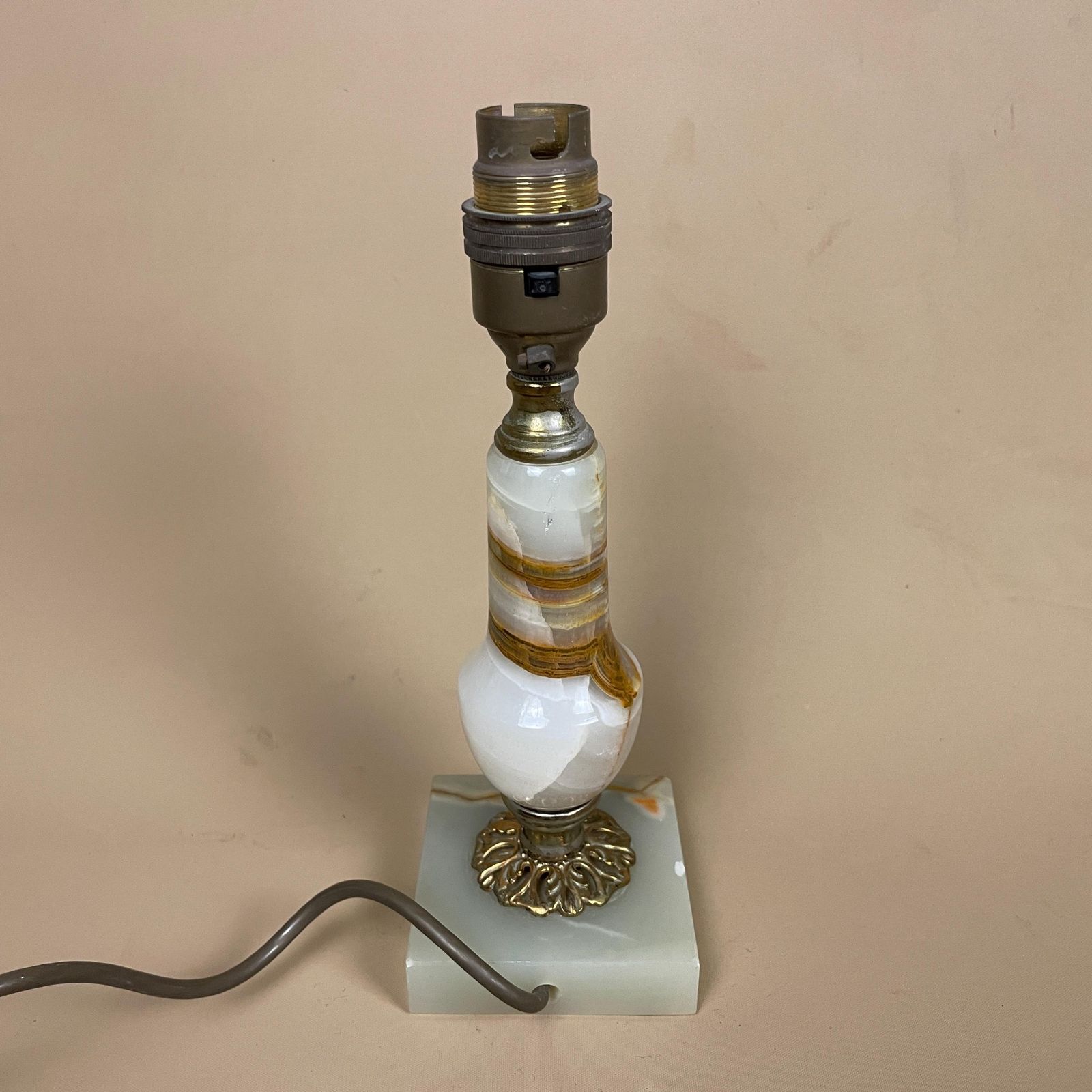 Antique Marble Lamp Light Bedside Side Table Desk Marbled Patterned Detail Vintage Pattern Stone Retro Green Gold Brass Metal Ornate Pattern photo buy