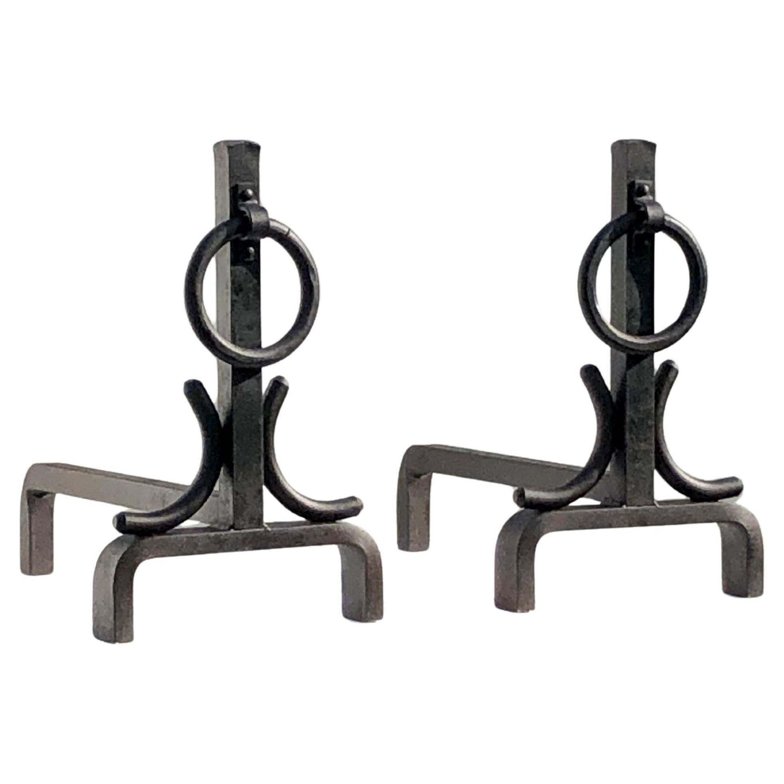 Pair Of Brutalist Modernist Shabby Chic Wrought Iron Andirons, France 1960