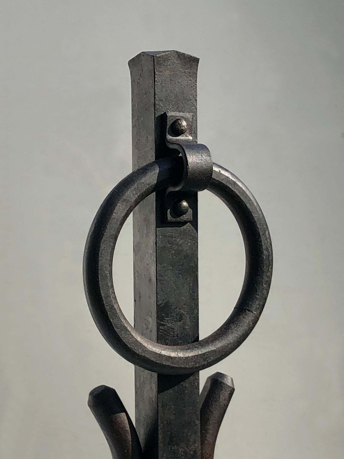 Pair Of Brutalist Modernist Shabby Chic Wrought Iron Andirons, France 1960 photo for sale