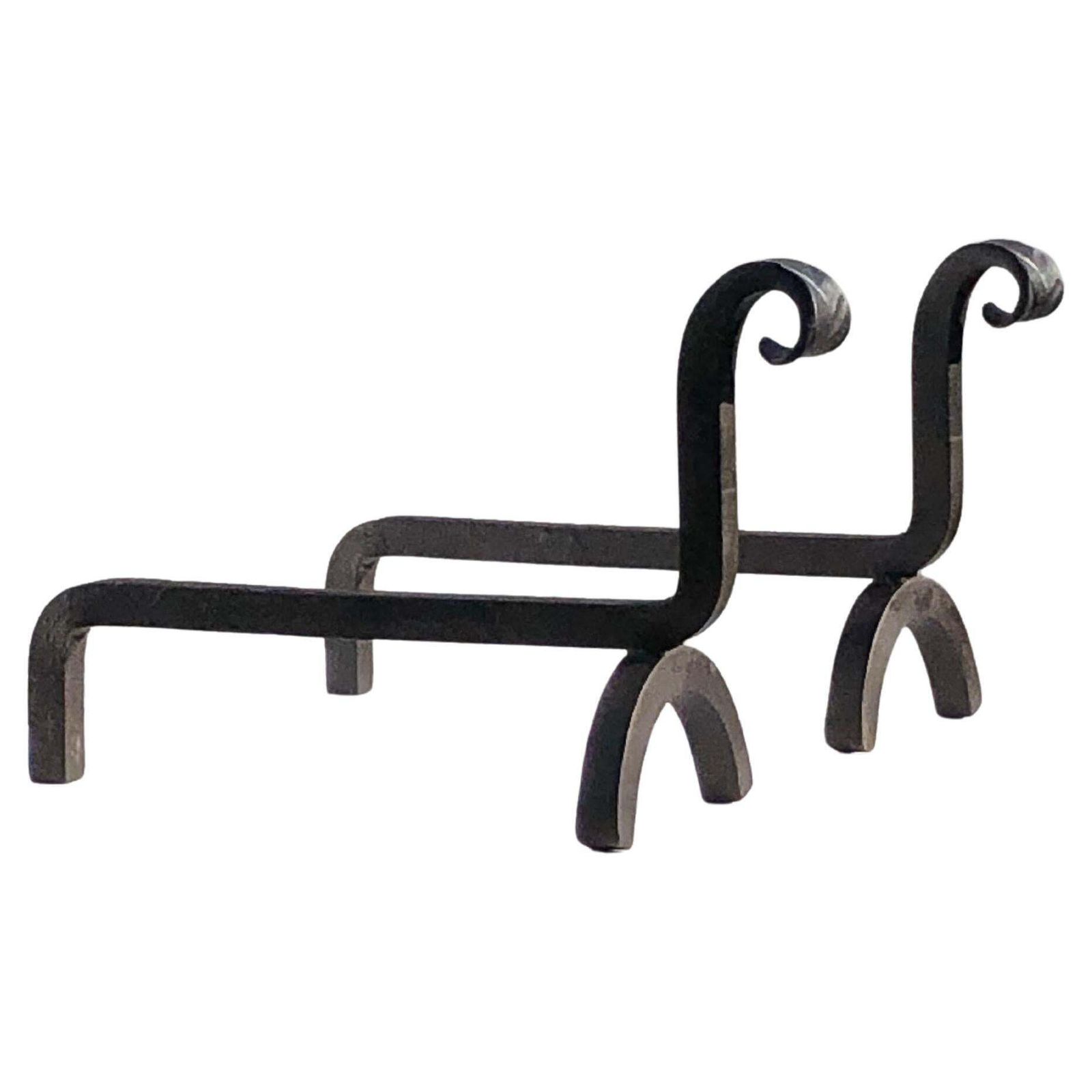 Pair Of Art Deco Brutalist Shabby Chic Wrought Iron Andirons, France 1960