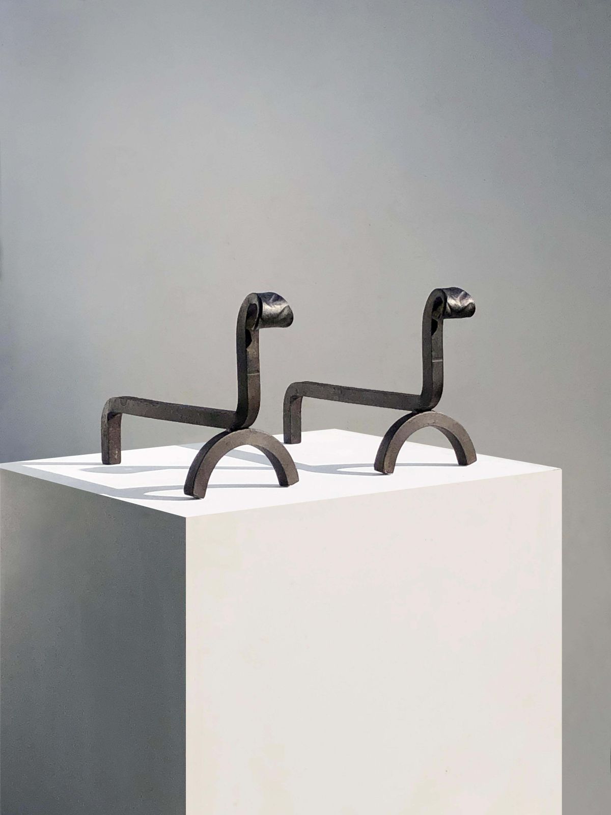 Pair Of Art Deco Brutalist Shabby Chic Wrought Iron Andirons, France 1960 photo Home Fixtures