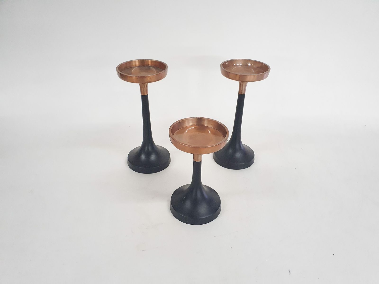 Set Van Drie Metalen Design Kandelaars, Denemarken photo for sale