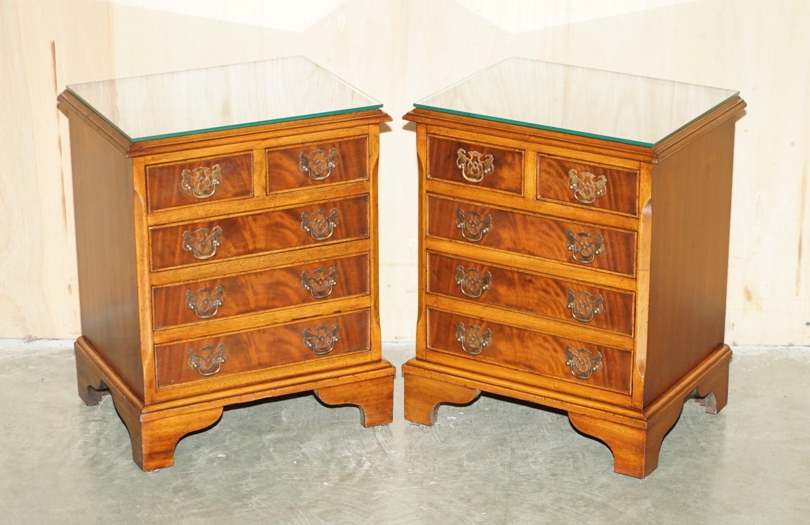 Vintage Pair Of Flamed Mahogany Side Table Sized Nightstands Chest Of Drawers photo furniture