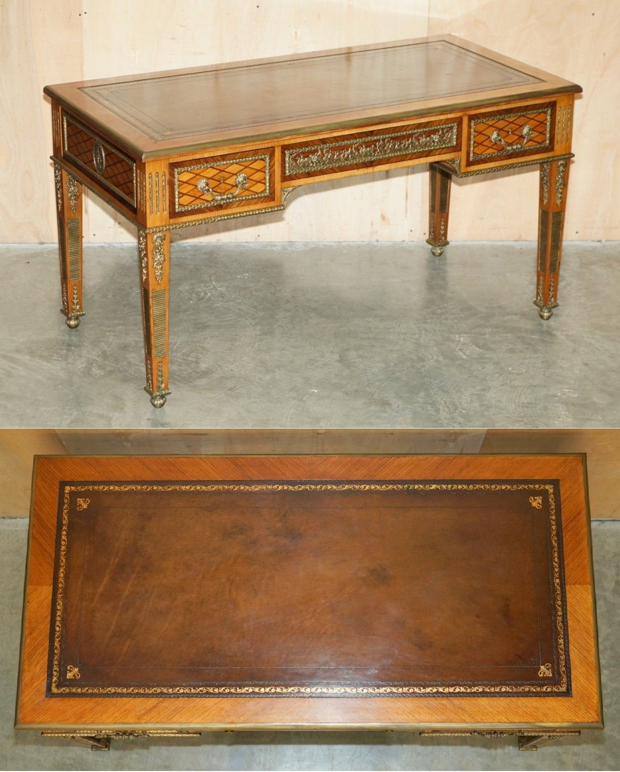 Restored Antique Late 19th Century Louis XVI Ormolu Mounted Bureau Plat Desk