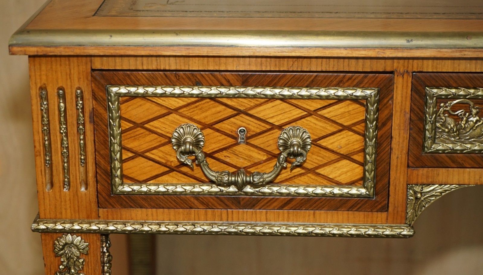 Restored Antique Late 19th Century Louis XVI Ormolu Mounted Bureau Plat Desk photo buy