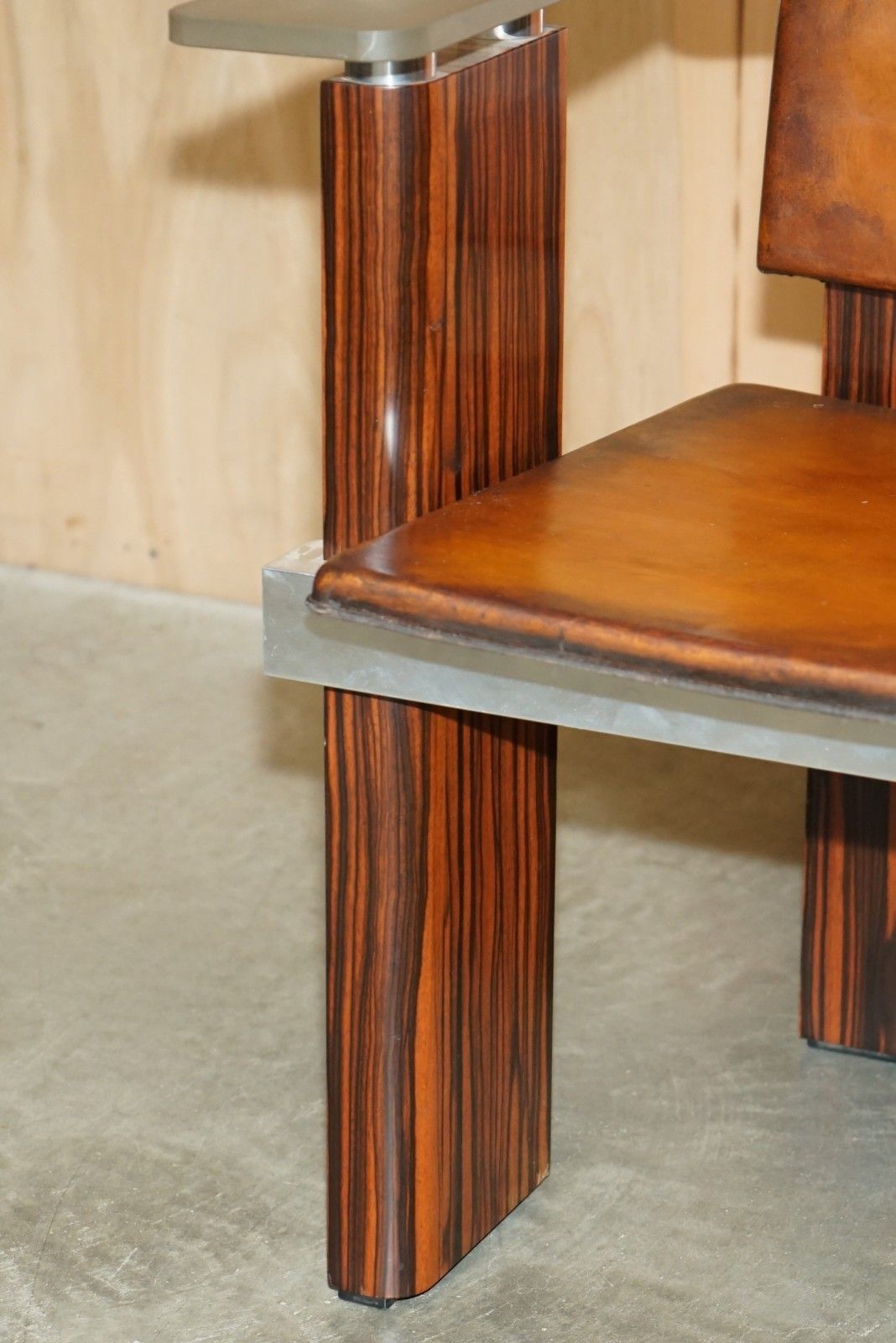 photo for sale Pair Of Piece Unique 1970's French Modernist Asymmetrical Zebrano Wood Armchairs