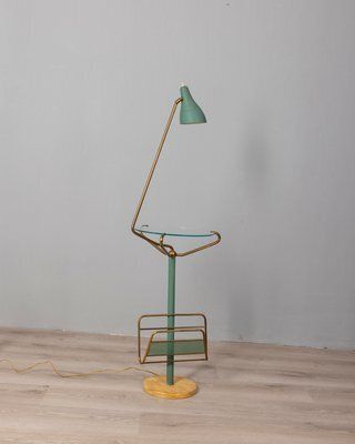 Vintage Italian Coffee Table With Lamp And Magazine Rack
