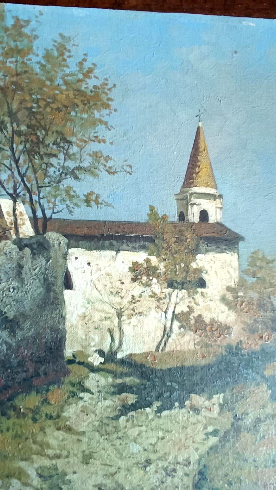 Oil Painting On Canvas Depicting Church Glimpse 20th Century Signed Italian School photo furniture