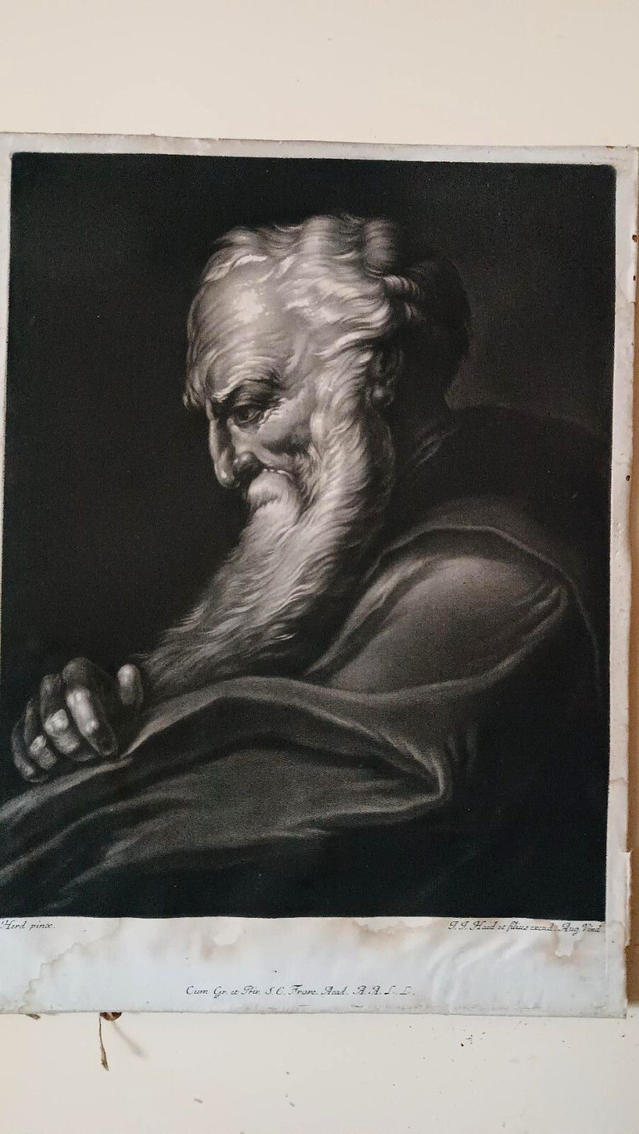 Antique 18th Century Engraving Manly Portrait Inc. Jacob Johann Haid (1704 1768) photo furniture