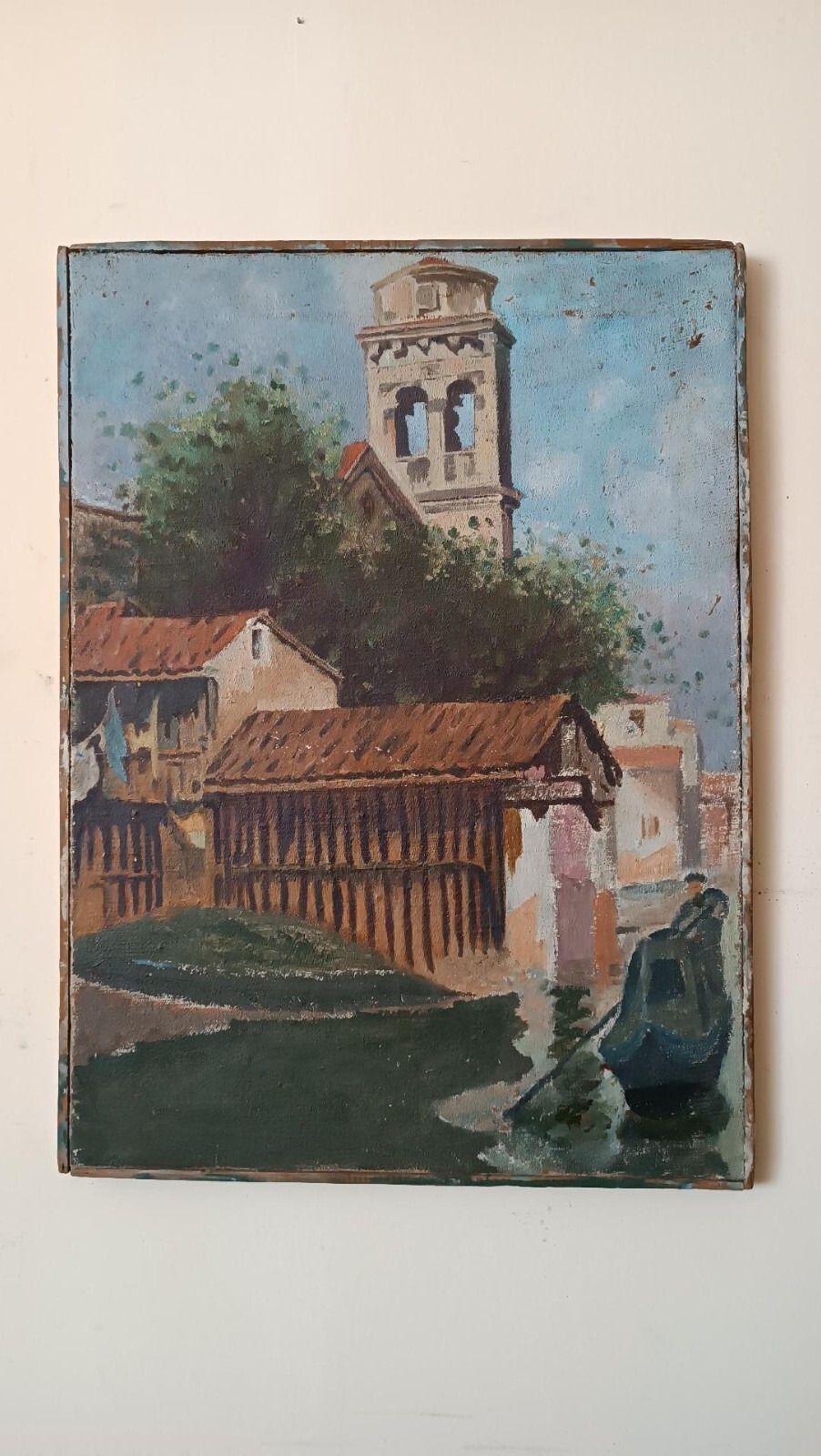 Painting Oil On Canvas Antique Country Glimpse Late 19th Century photo vinterior