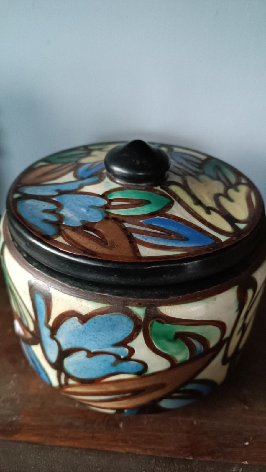 Ceramic Vase With Cap +Montoise Bergen,, Belgium, Art Deco 1920 1930 photo Home Decor