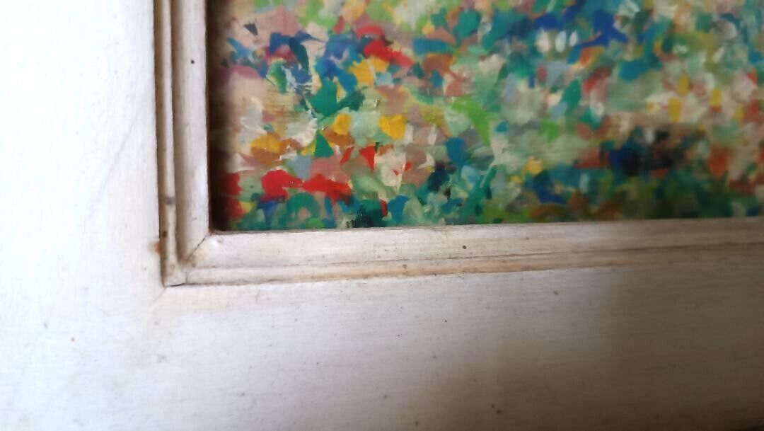 photo furniture Oil Painting On Board Landscape Countryside Flowery Meadow Signed And Dated
