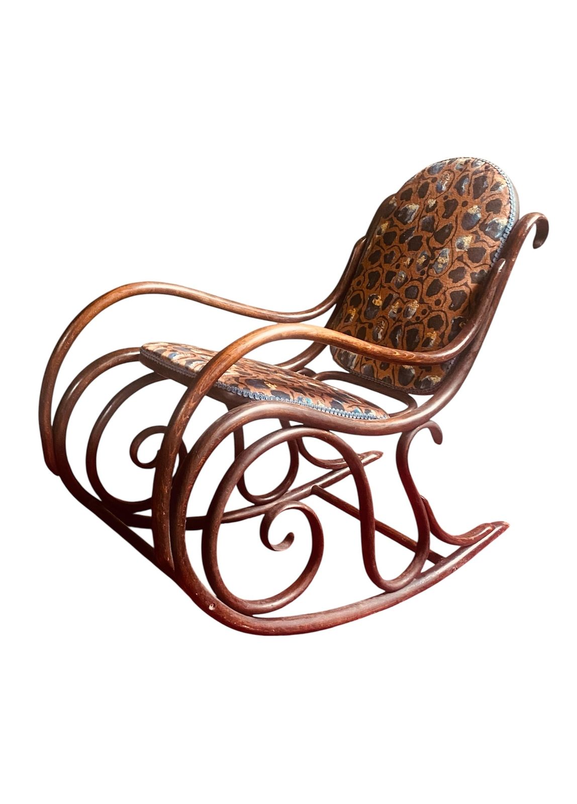 Thonet Bentwood Rocker Upholstered In Anna Hayman Giraffe Tobacco Designer Velvet photo Furniture