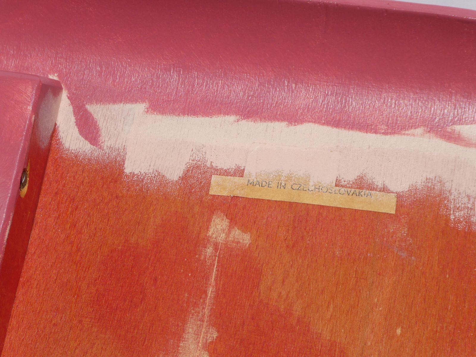 photo furniture Mid Century Pink Wooden Chair Made In Czechoslovakia, Vintage Spindle Seat, Colourful Chair