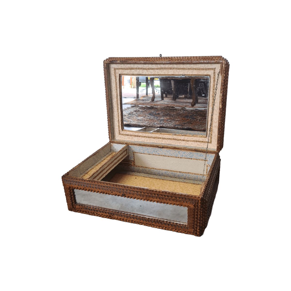 Antique Tramp Art Jewelry Box, 2nd Half 1800s photo for sale