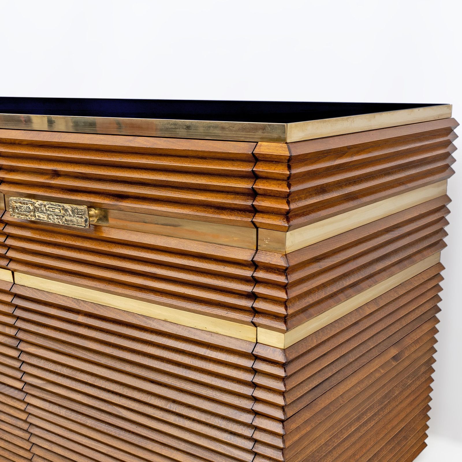 photo furniture Mid Century Modern Italian Brass And Teak Sideboard, 1970s