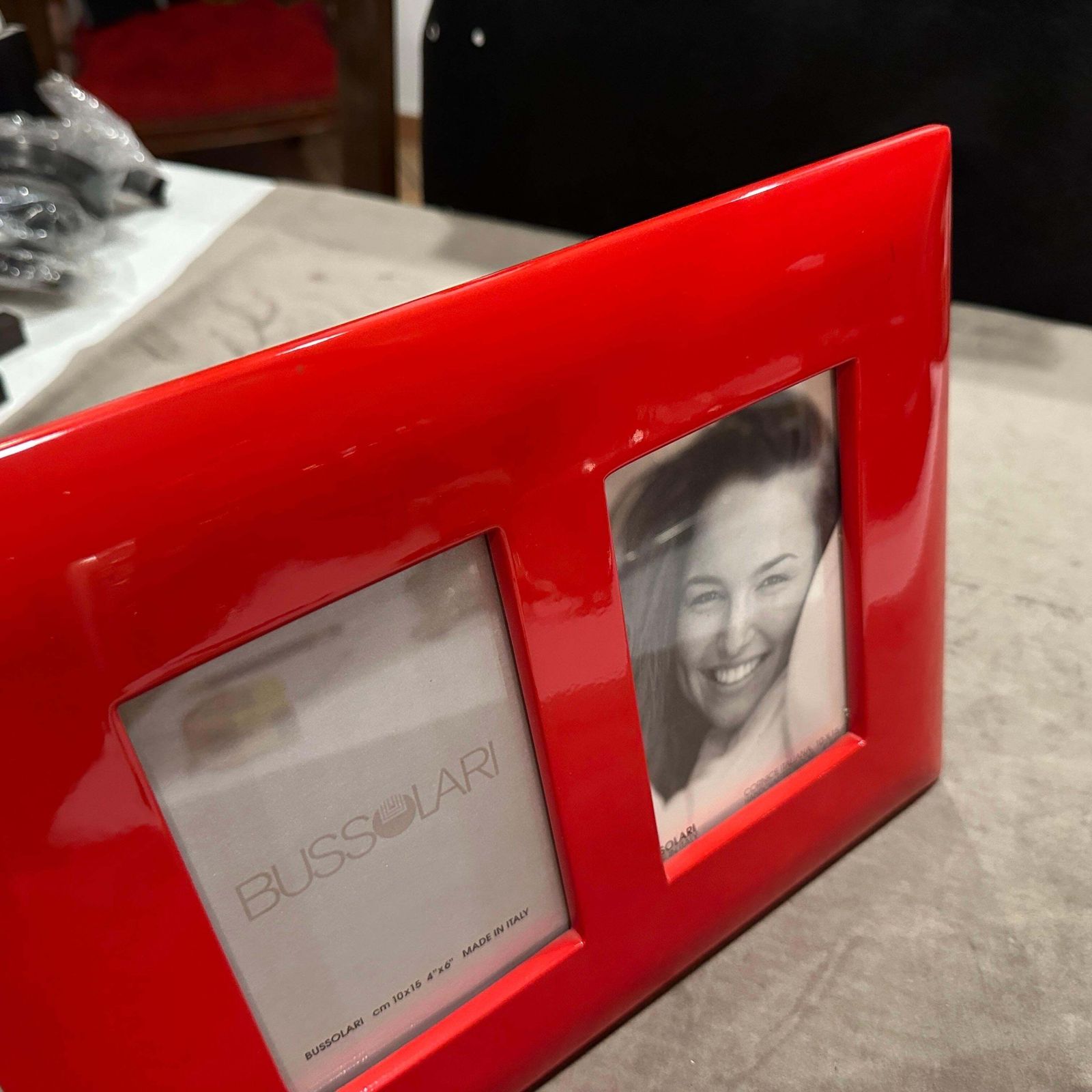 photo furniture 1990s Modern Red Lacquered Wood Italian Design Double Picture Frame By Bussolari